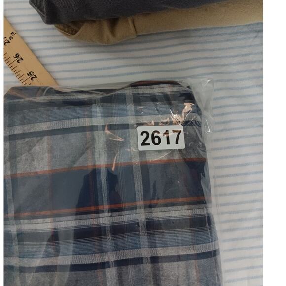 Rock & Roll Cowboy Western Shirt Mens M Smoke Plaid Blue Pearl Snap Embroidered - Picture 12 of 13